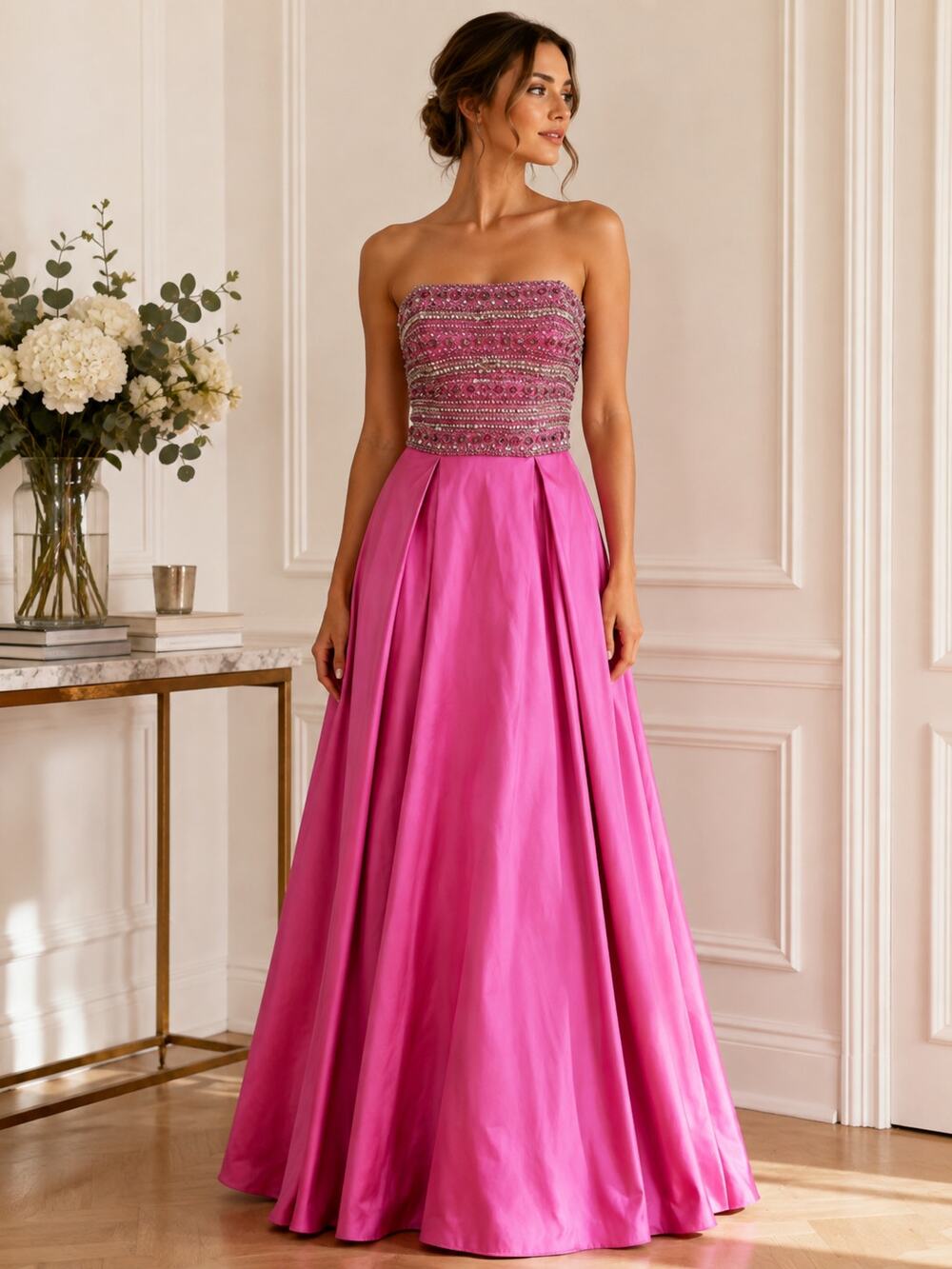 Jovani Gown 8 Pink Beaded Strapless Full Skirt Formal Ball Gown Homecoming